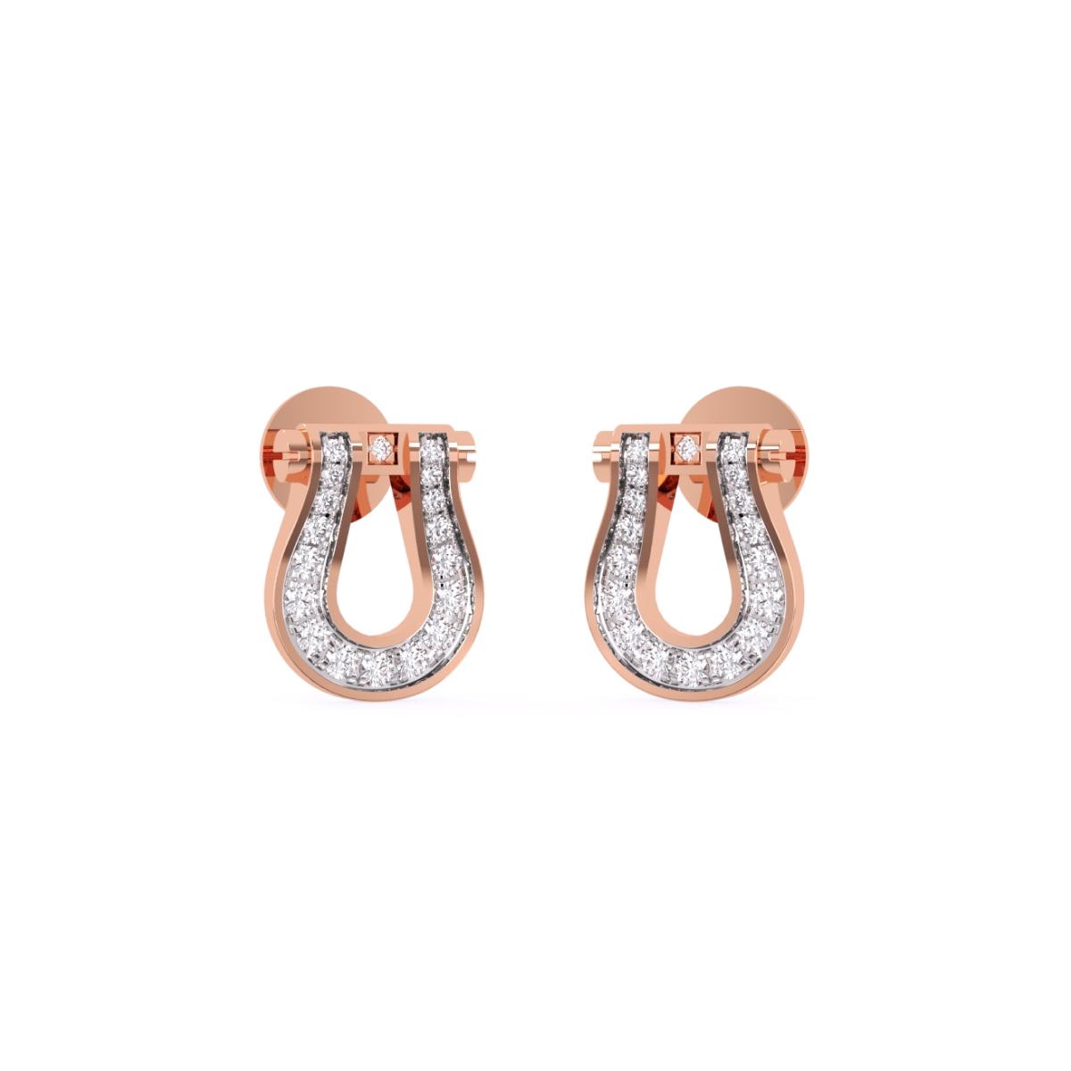 Rose Gold Lab Grown Diamond Lucky Horseshoe Stud Earrings
